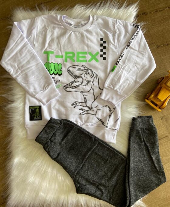 Conjunto Blusão Moletom Infantil Menino T-Rex Branco - Fakini - Chiaro di Luna