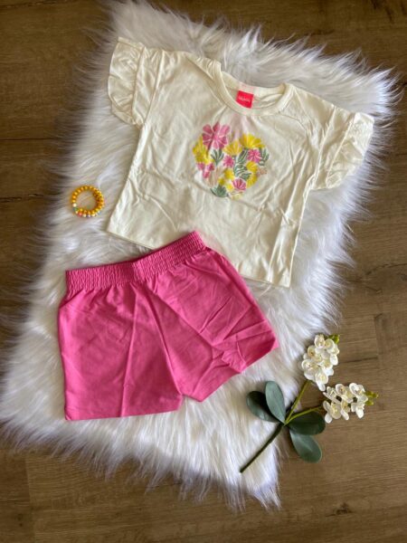 Conjunto Feminino Infantil Curto Malha e Moletinho Rosa - Kely & Kety - Chiaro di Luna